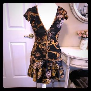 Just Cavalli Black and Gold Above the Knee Dress